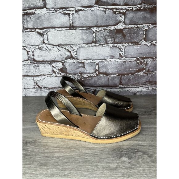 Calaxini Metallic Bronze Leather Avarca Wedge Slingback Sandals Women Sz 40EU/9M - Picture 9 of 16